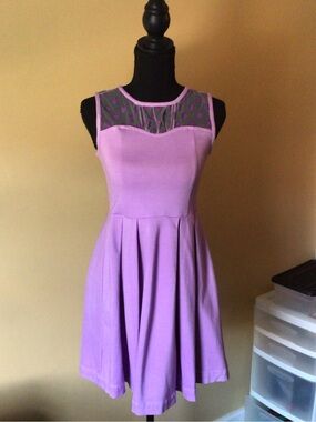 Nordstrom Girls Lavender Fit-and-Flare Dress with Sheer Polka Dot Yoke